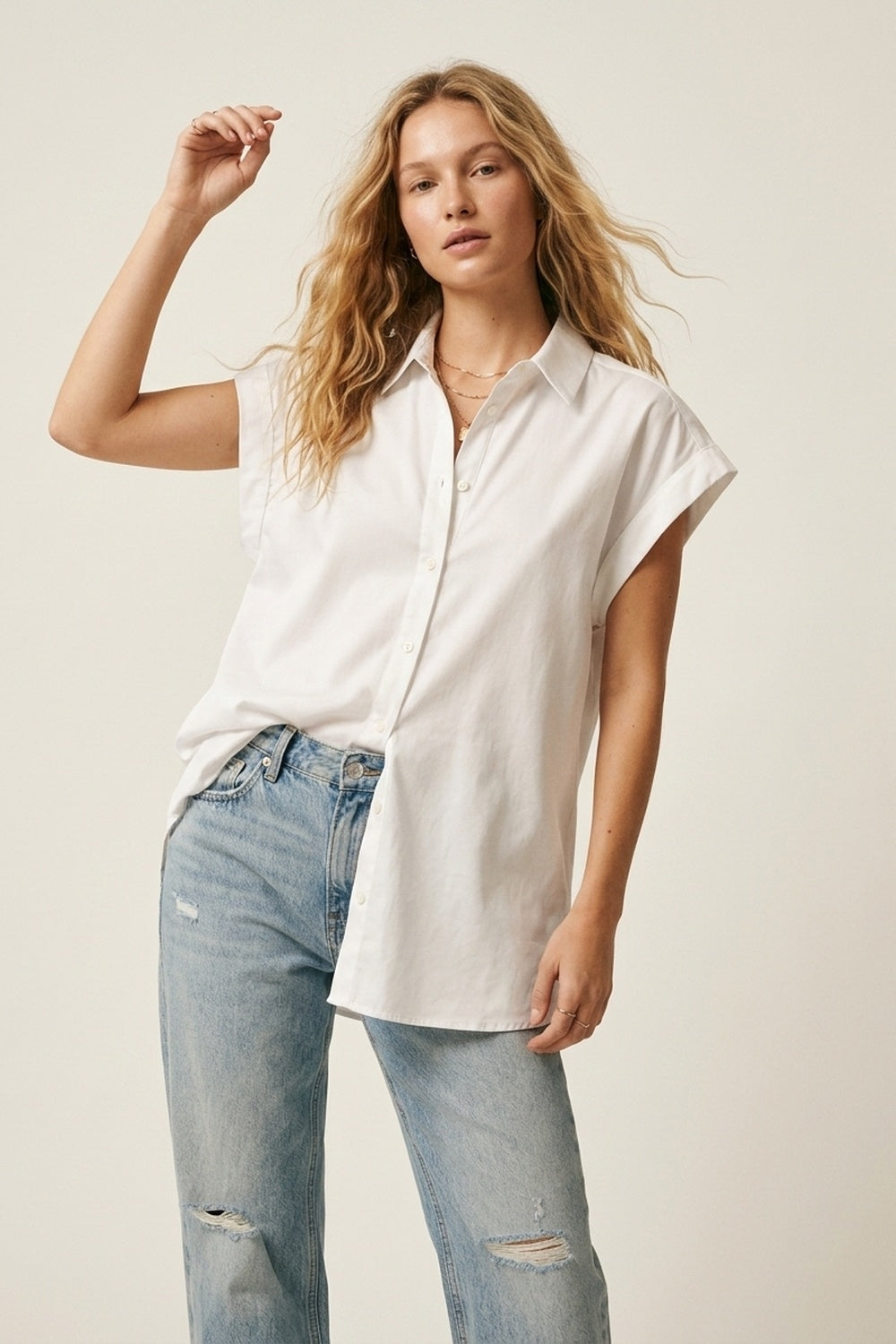 White Button-down Wide Shoulder Oversized Shirt