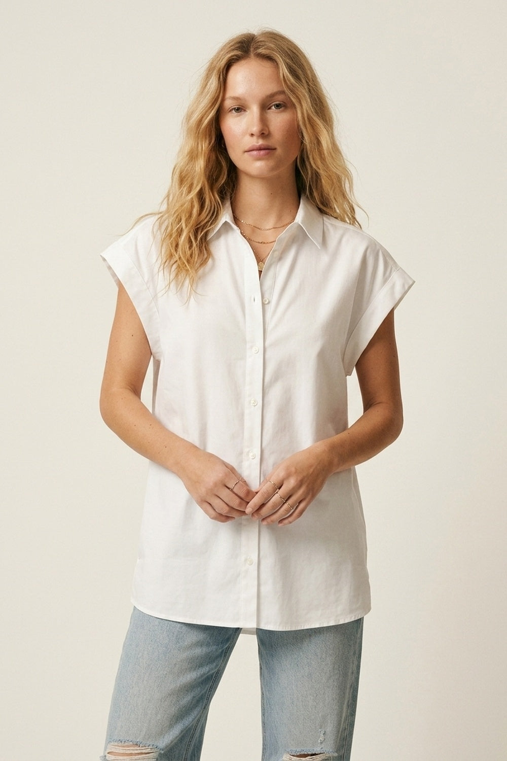 White Button-down Wide Shoulder Oversized Shirt