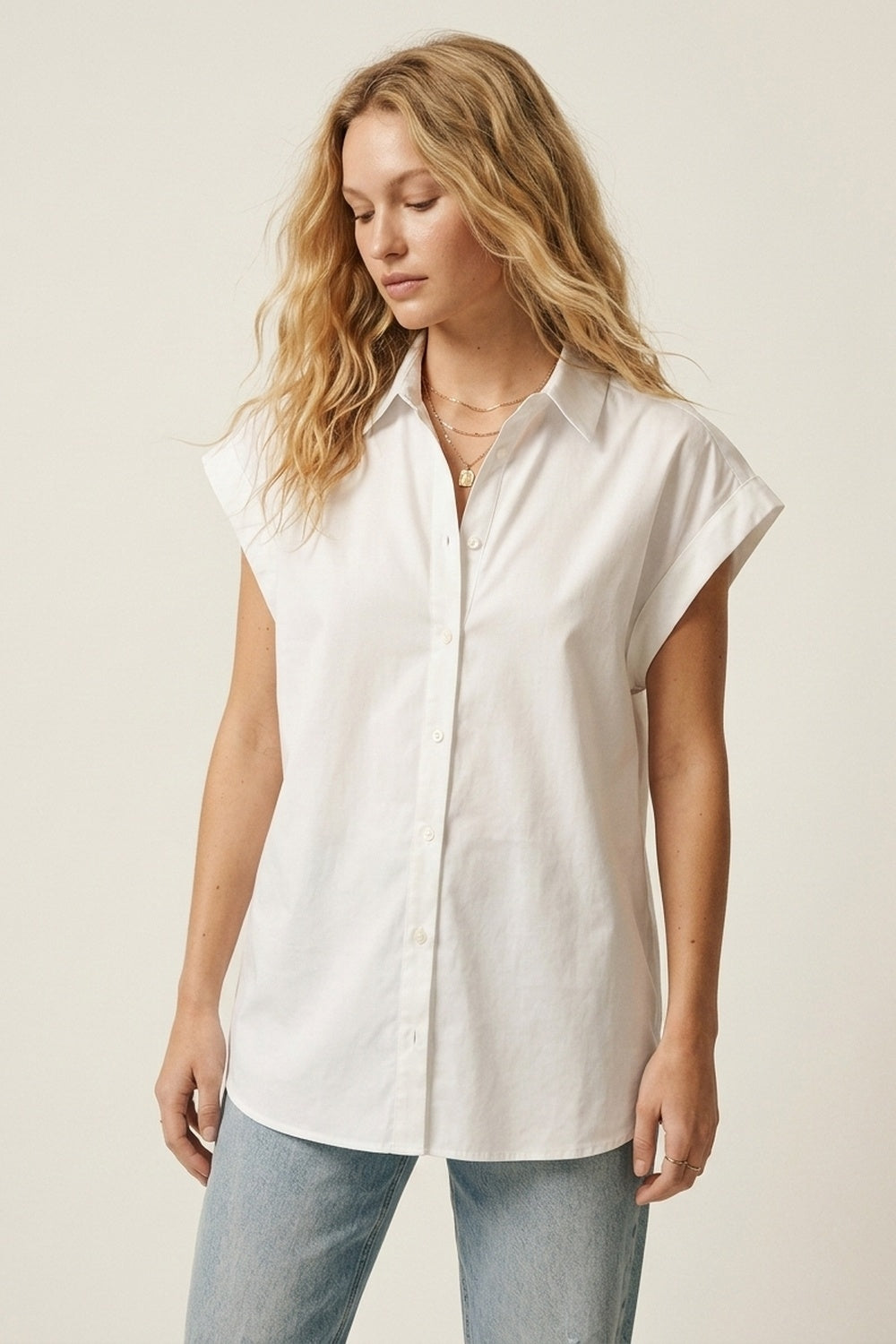 White Button-down Wide Shoulder Oversized Shirt