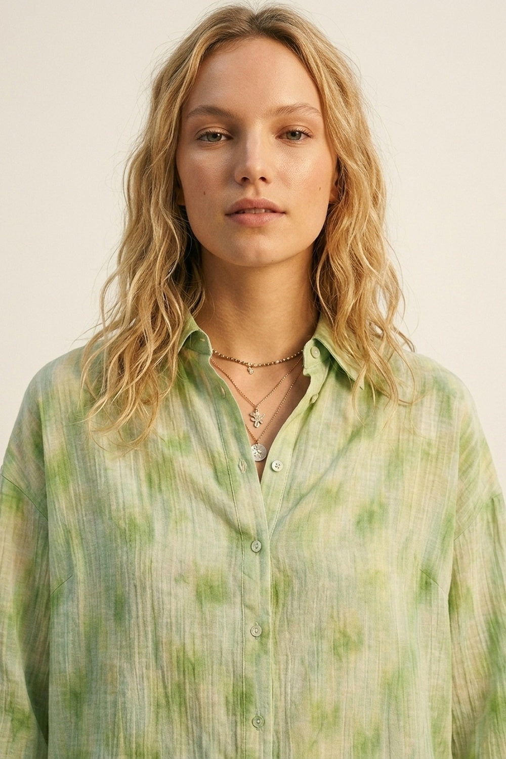 oversized Light Green Tie-Sleeve Button-Up Shirt