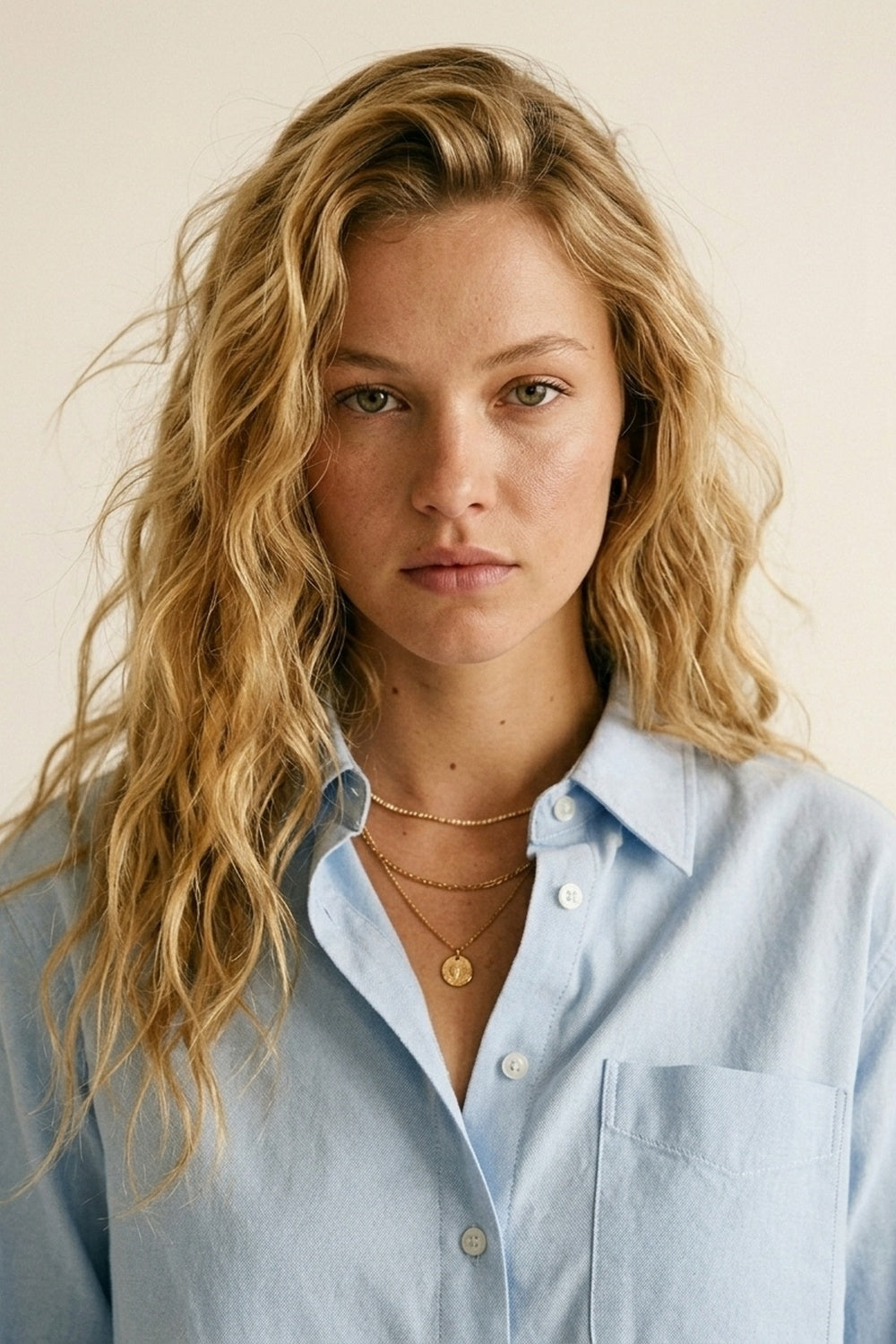 Light Blue Button-Front cropped Shirt in cotton fabric