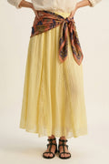 Yellow Sheer Textured A-Line maxi Skirt with lace insert