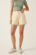 butter yellow Tailored Shorts with Lace Trim Detail