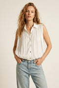 white Gathered at Hem Blouse With Gold Buttons