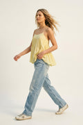 butter Yellow Lightweight Tiered Spaghetti Strap Asymmetric top