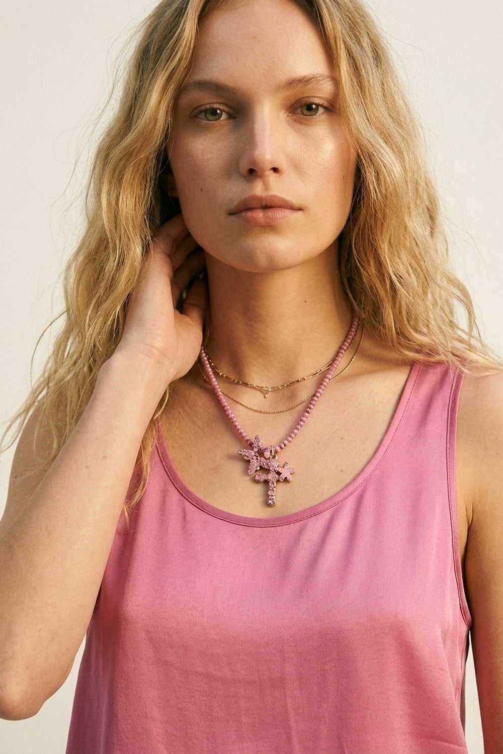Fuchsia Satin Regular Fit Scoop Neck Sleeveless Tank Top