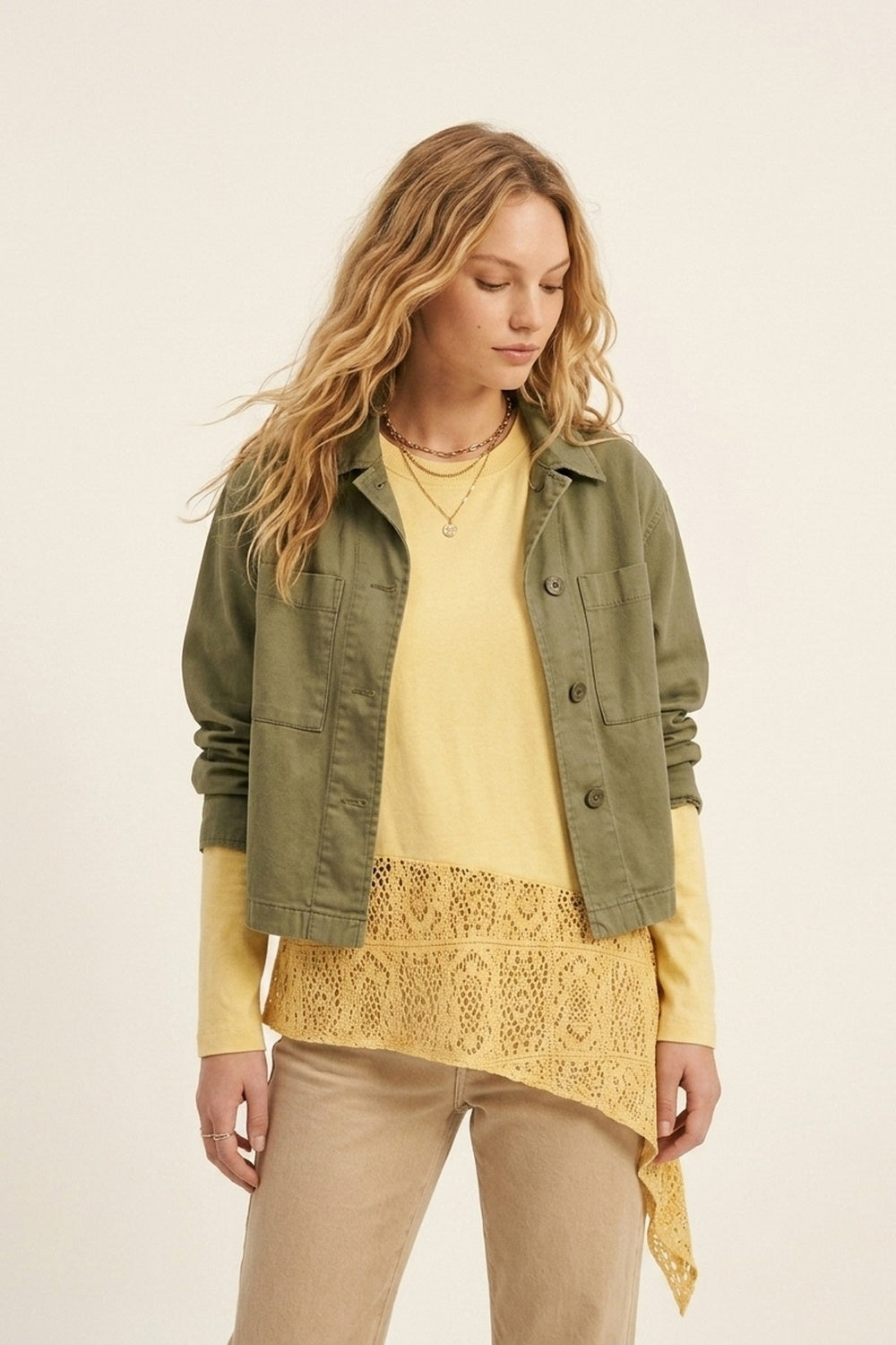 top with crochet Insert and Asymmetrical Hem in Yellow