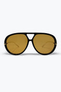 Black Oversize Aviator Frame Gold Trim Amber Lens Sunglasses