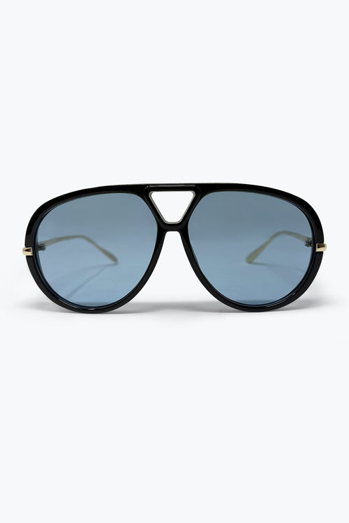 Black Oversize Aviator Frame Blue Gradient Lens Sunglasses — view 2 of 3