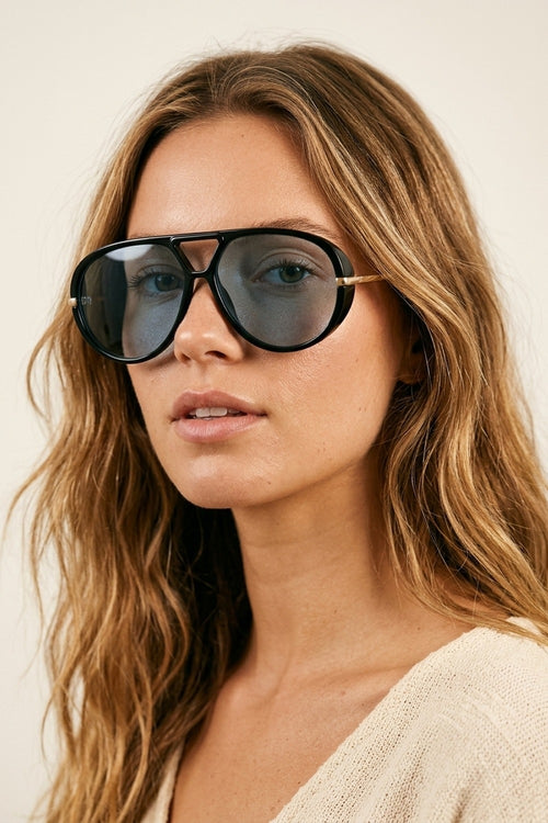 Black Oversize Aviator Frame Blue Gradient Lens Sunglasses — view 1 of 3