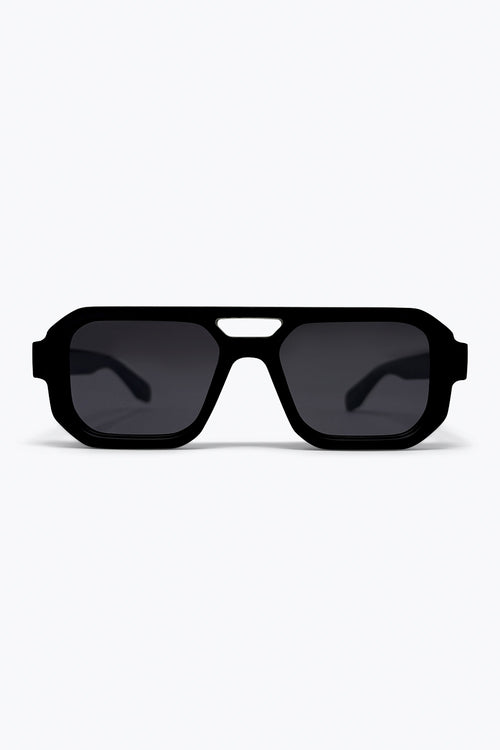 Black Oversize Geometric Frame Thick Temple Urban Sunglasses — view 2 of 3