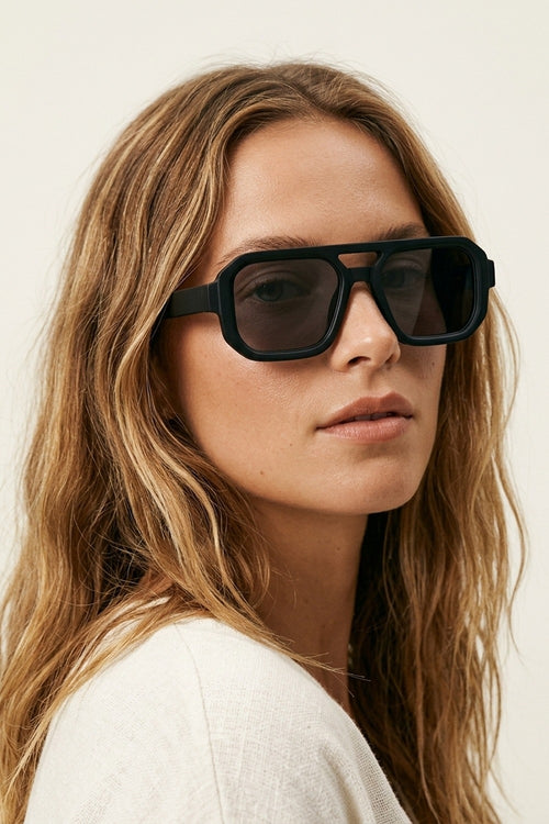 Black Oversize Geometric Frame Thick Temple Urban Sunglasses — view 1 of 3