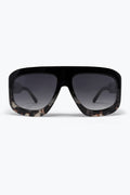 Black Tortoiseshell Frame Oversize Shield Sunglasses With Gradient Lenses