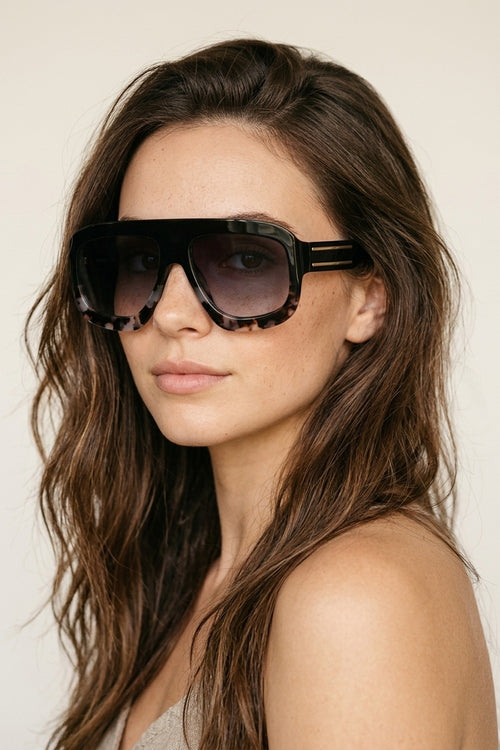 Black Tortoiseshell Frame Oversize Shield Sunglasses With Gradient Lenses — view 1 of 3