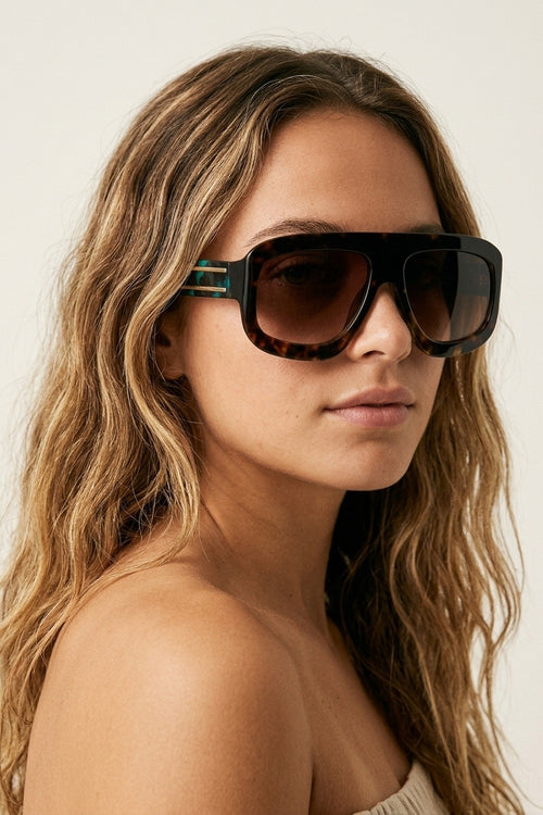 Black Tortoiseshell Effect Square Frame Gradient Lens Sunglasses — view 1 of 3