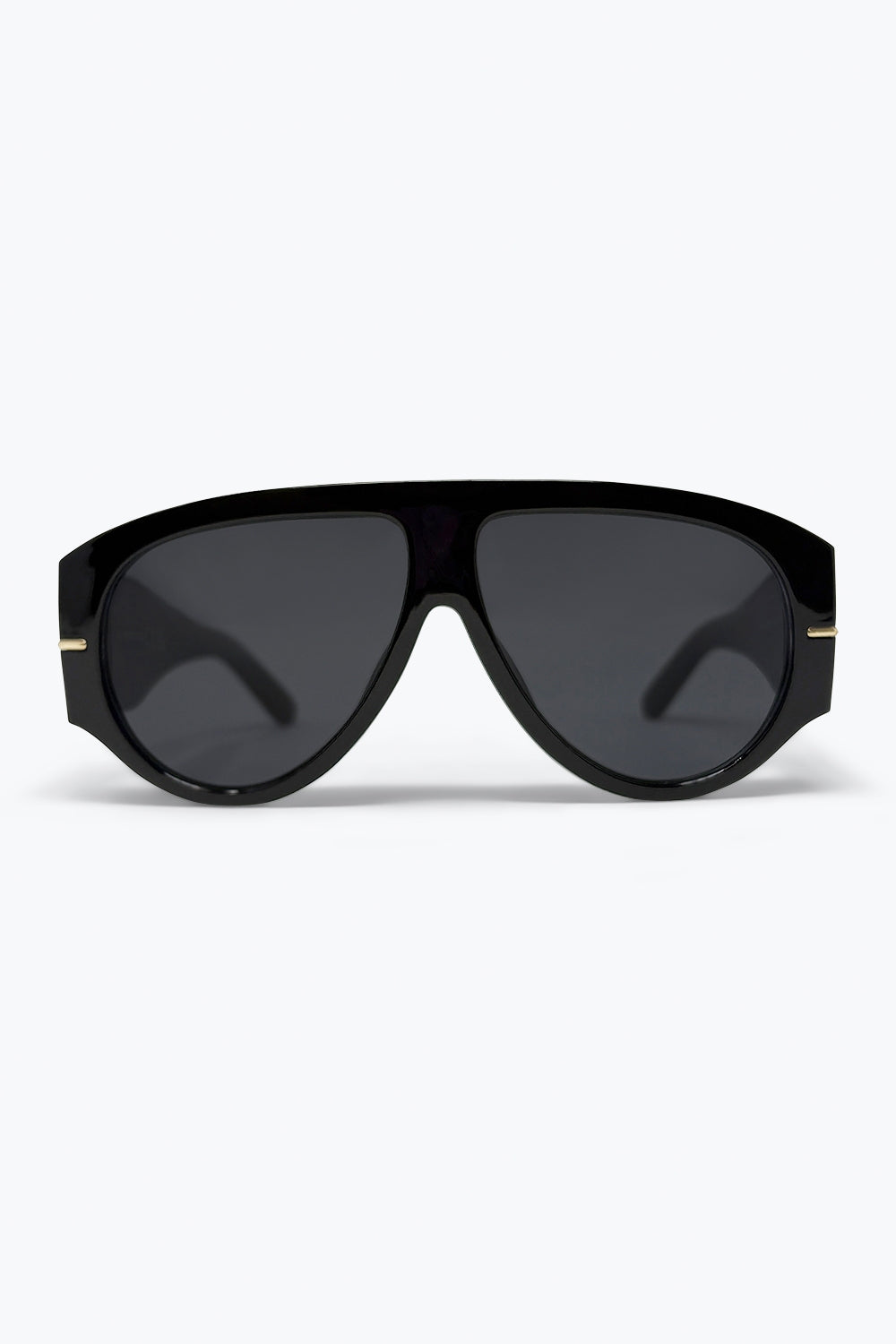 Black Oversize Shield Frame Gold Trim Aviator Sunglasses