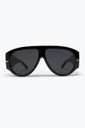 Black Oversize Shield Frame Gold Trim Aviator Sunglasses