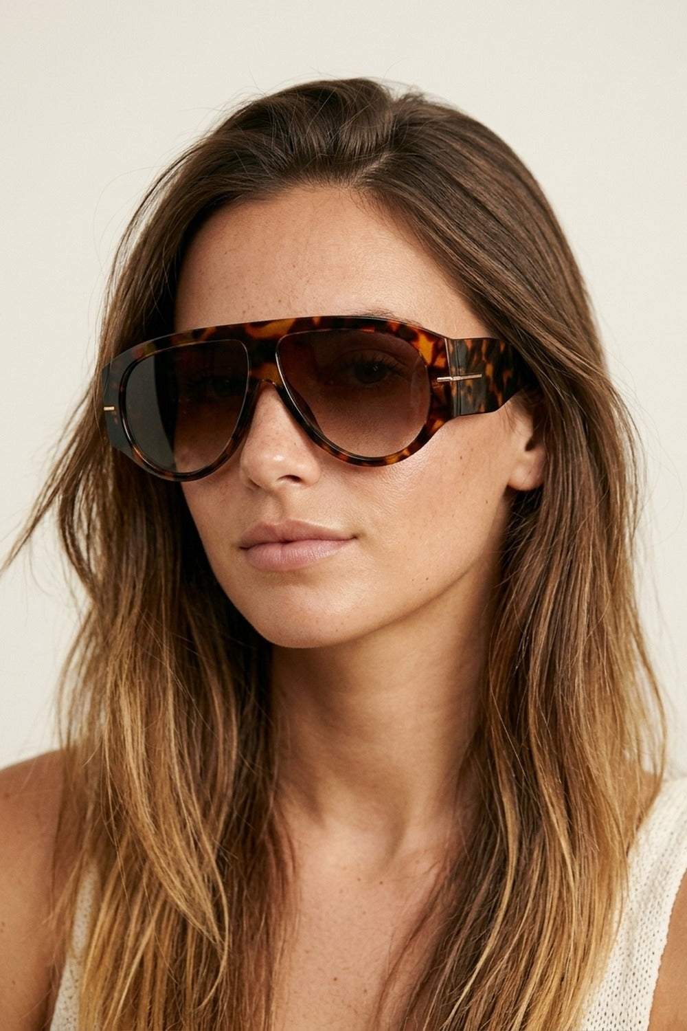 Brown Tortoiseshell Print Chunky Frame Wide Visor Sunglasses