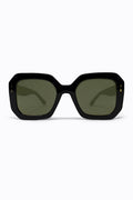 Black Geometric Acetate Gold Stud Oversize Square Sunglasses