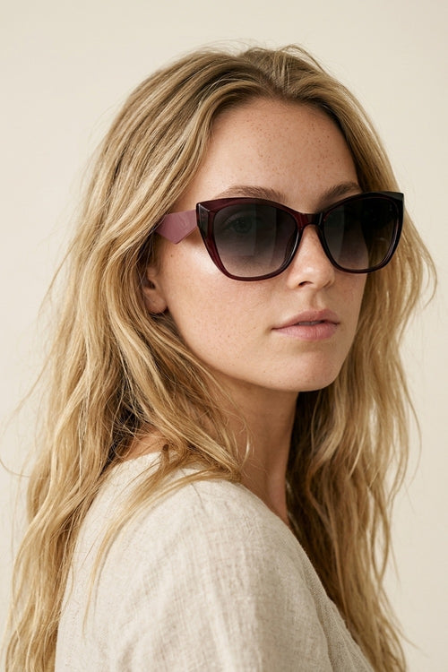 Burgundy Gradient Lens Cat Eye Frame Oversize Sunglasses — view 1 of 3