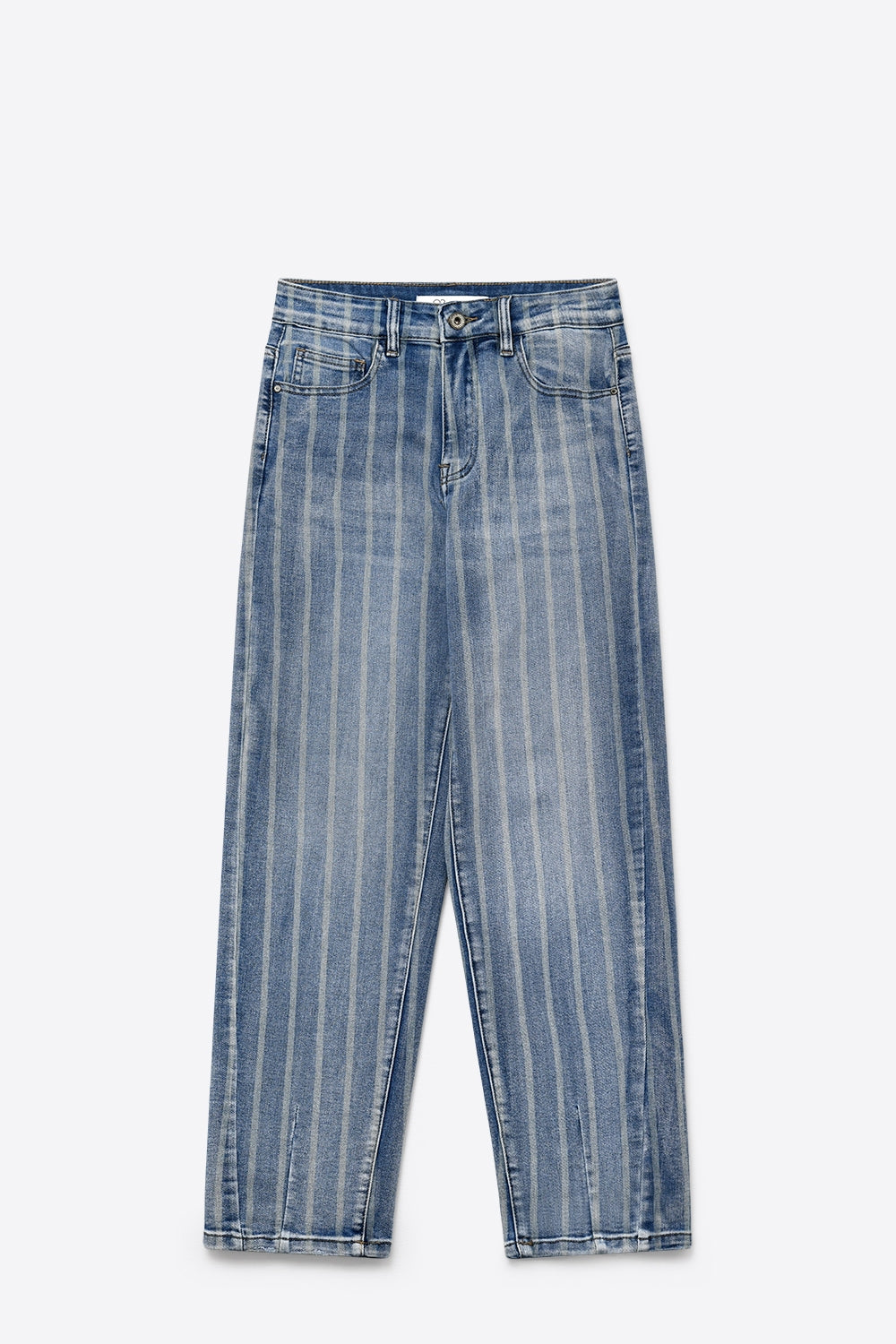 UNIKCOSA Stripe Design stretch Denim mom Leg Jeans in medium wash
