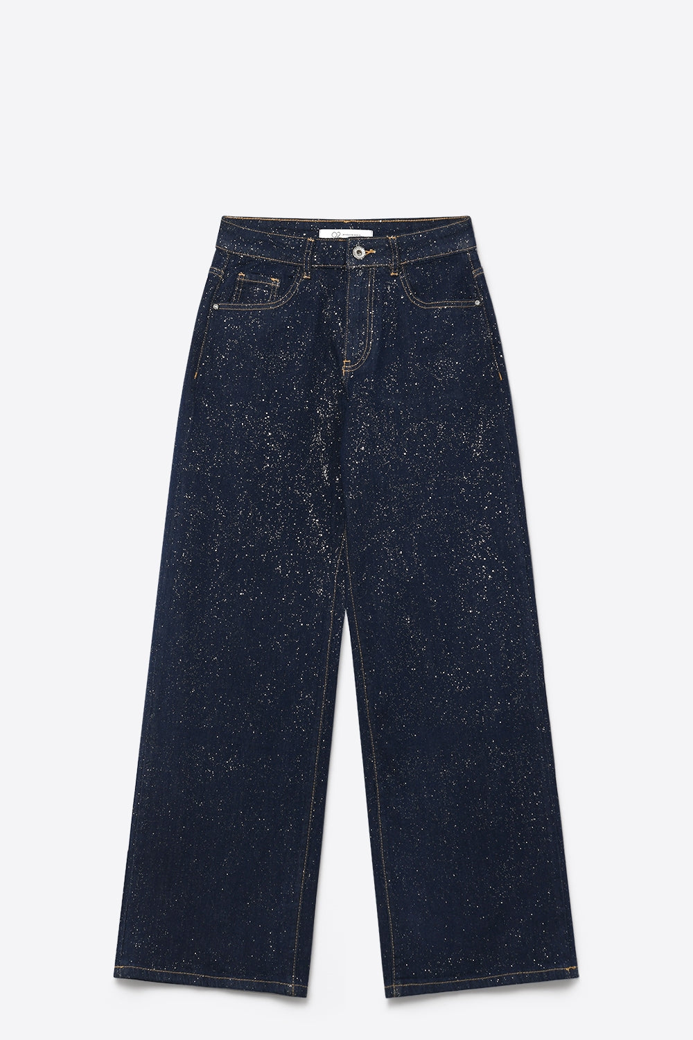 Dark Blue Wide Leg Jeans with glitter on the front