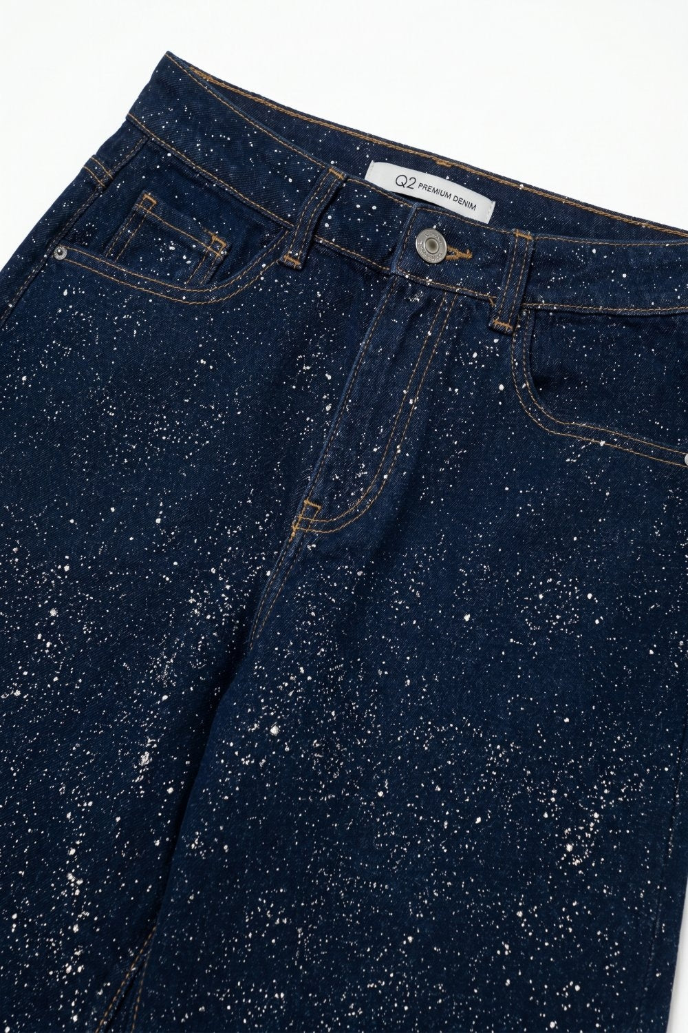 Dark Blue Wide Leg Jeans with glitter on the front