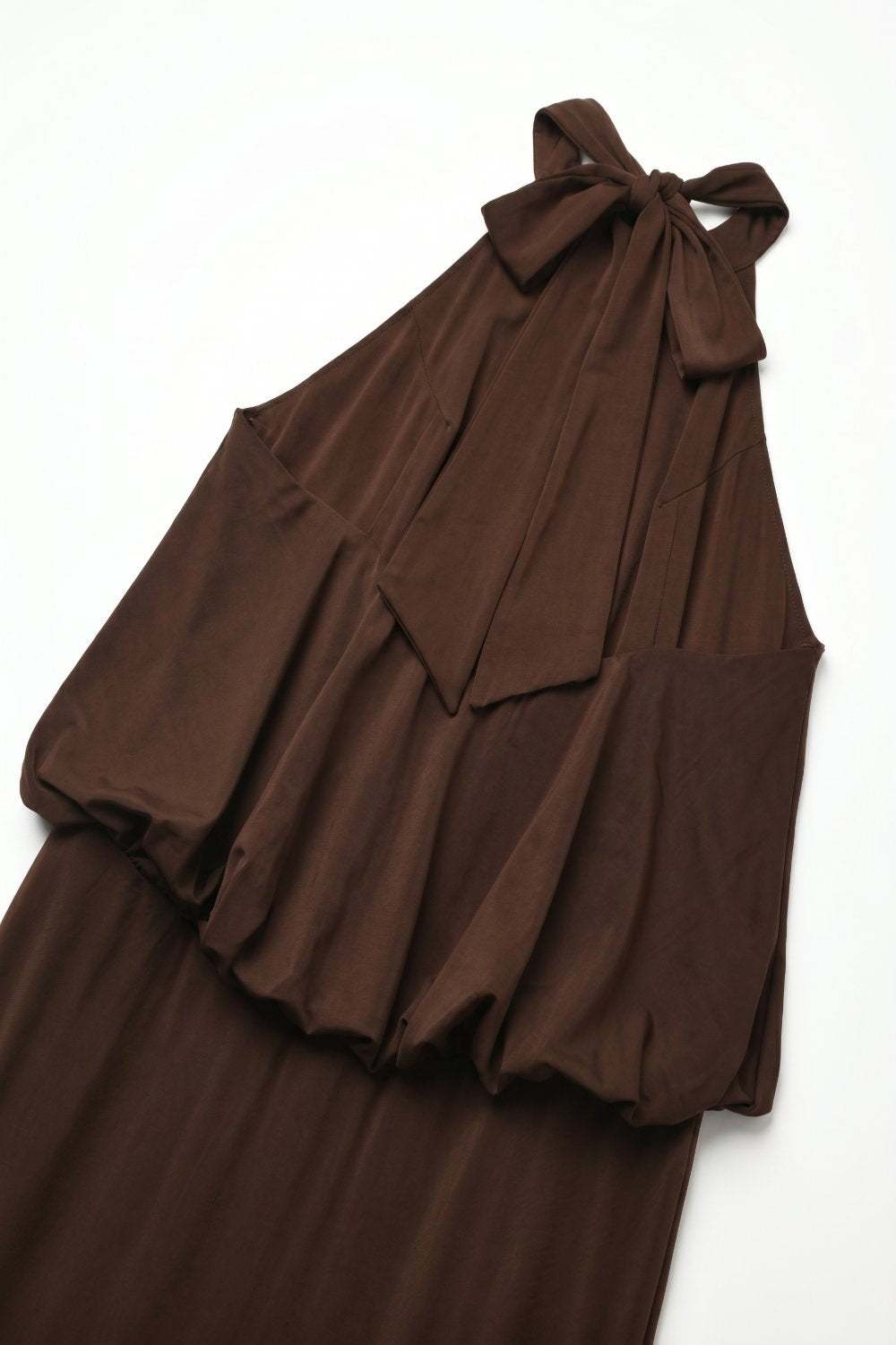 UNIKCOSA soft stretch fabric Halter Neck Maxi Dress in brown