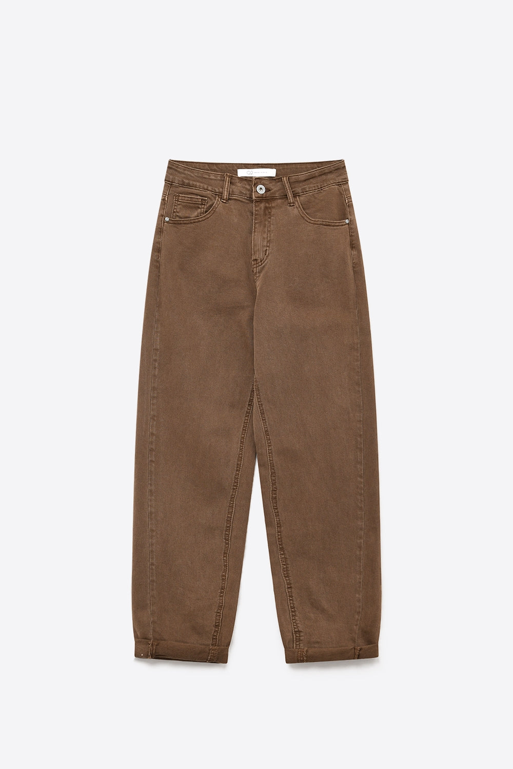 UNIKCOSA washed cocoa high-waisted barrel-leg jeans