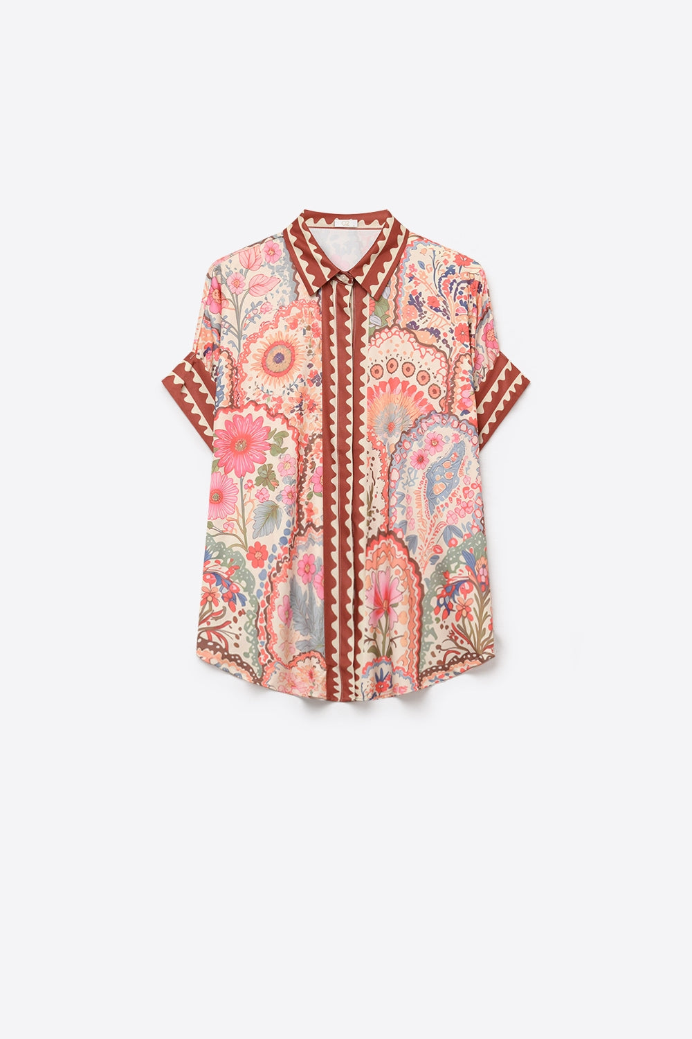 UNIKCOSA Multicolor Floral Print Lightweight facric Contrast Trim Shirt