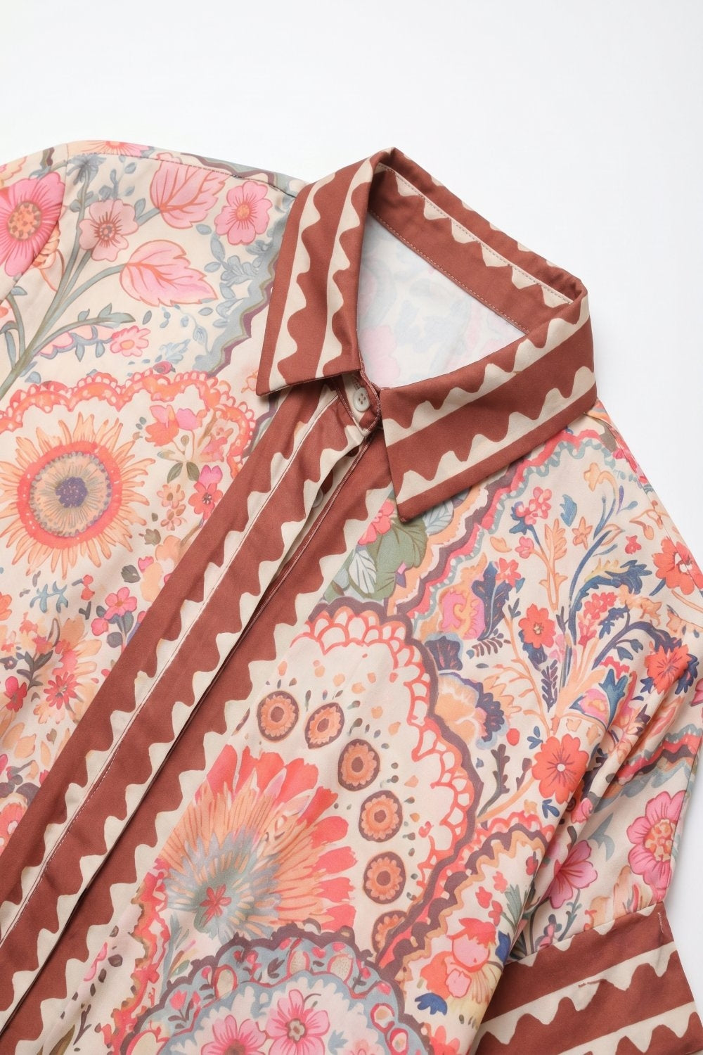 UNIKCOSA Multicolor Floral Print Lightweight facric Contrast Trim Shirt