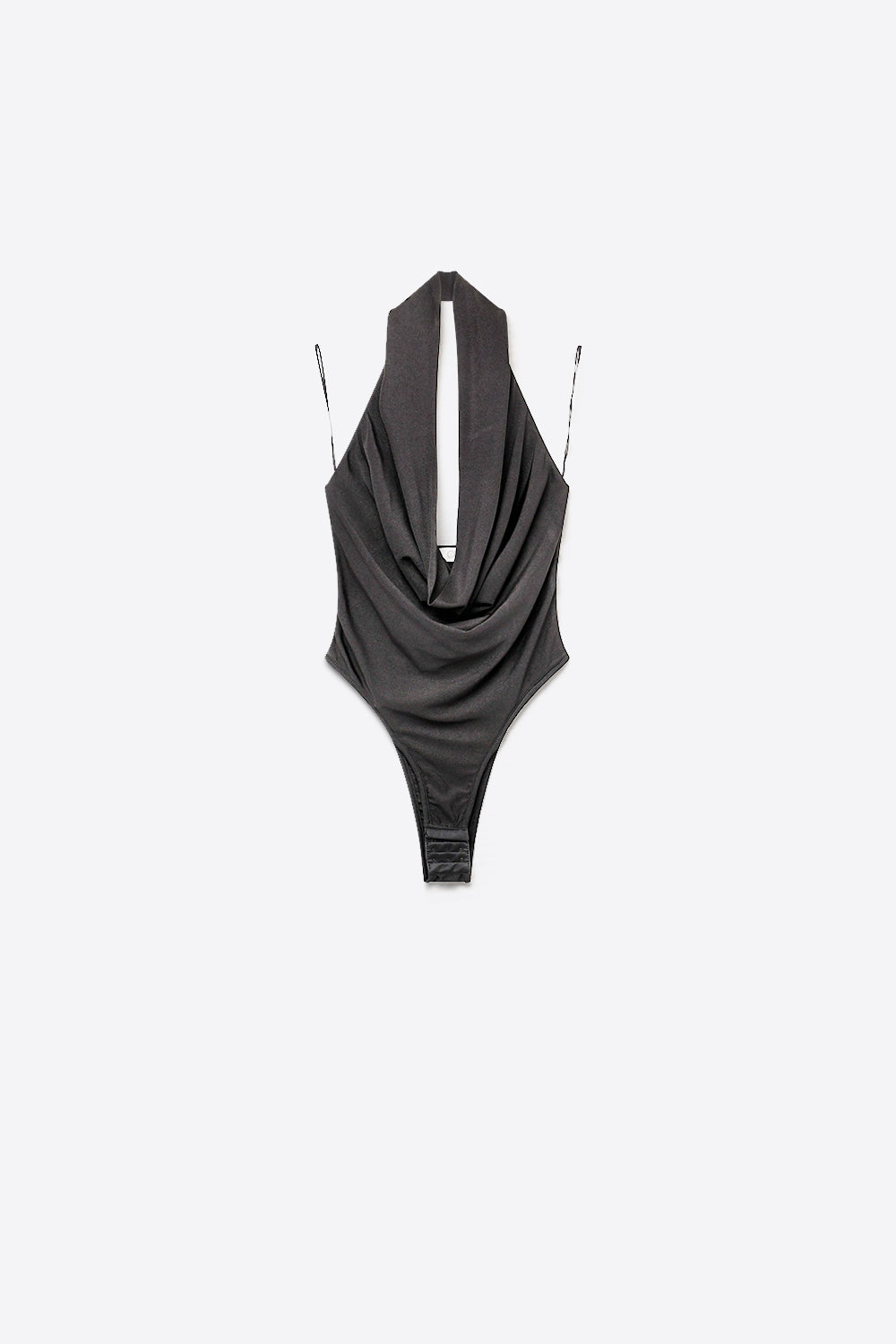 Product view 5 of black cowl-neck halter bodysuit in lightweight jersey