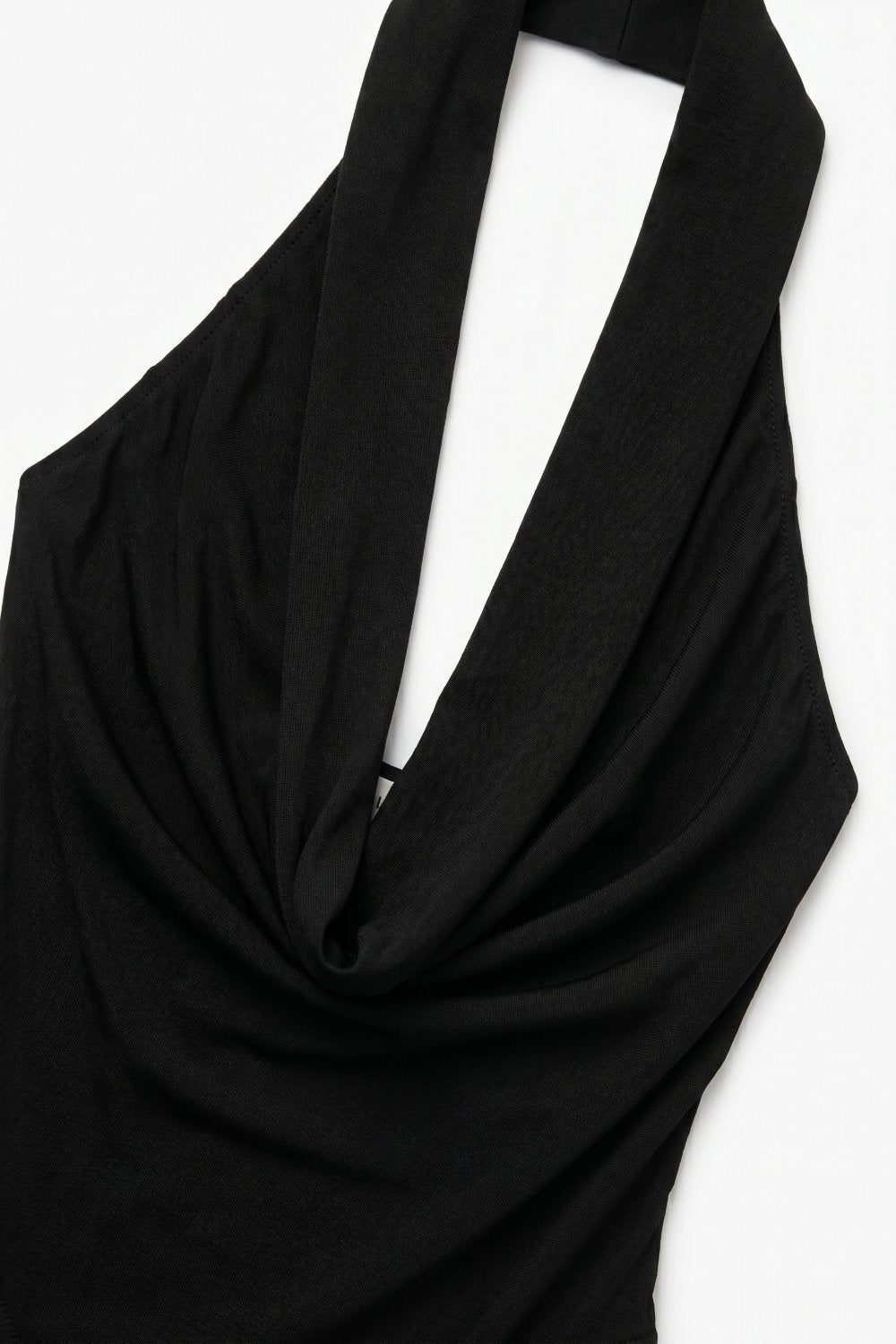 Product view 6 of black cowl-neck halter bodysuit in lightweight jersey