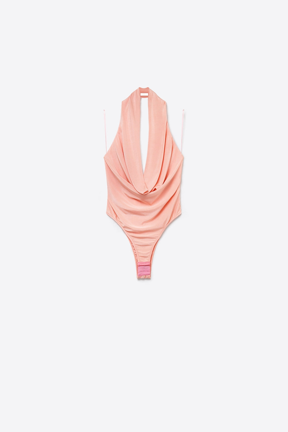 Product view 5 of pink draped cowl-neck halter bodysuit