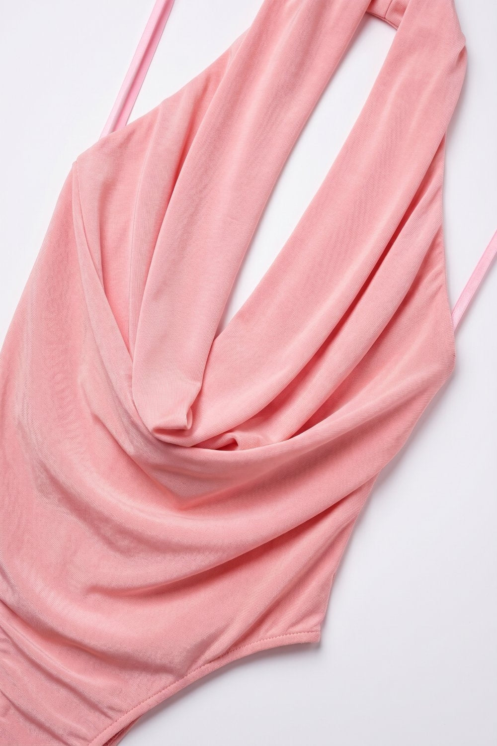 Product view 6 of pink draped cowl-neck halter bodysuit