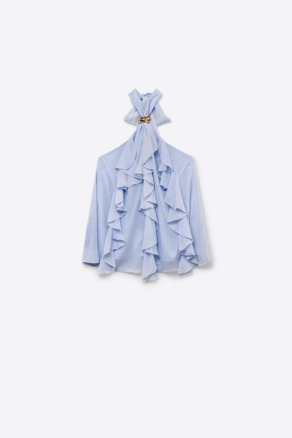 UNIKCOSA light blue chiffon ruffle halter top