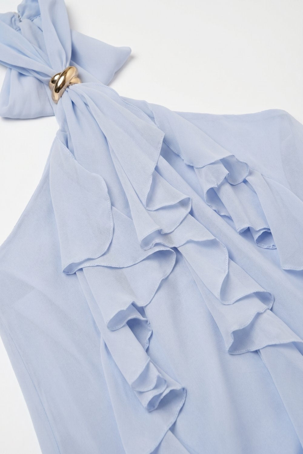 UNIKCOSA light blue chiffon ruffle halter top