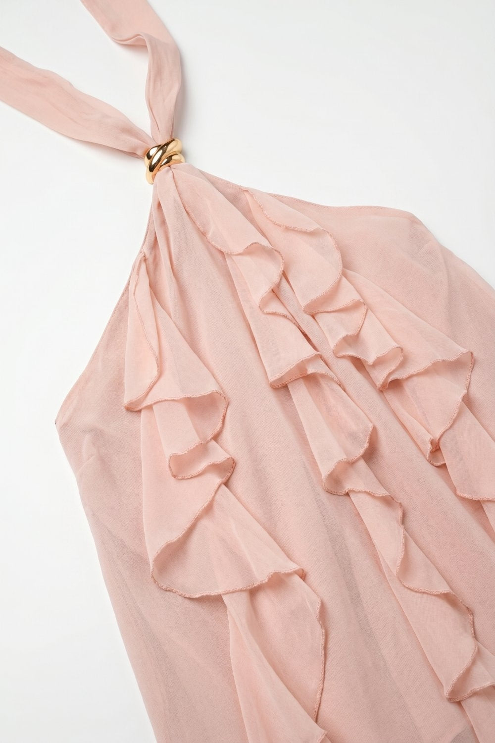 UNIKCOSA light pink chiffon ruffle halter top