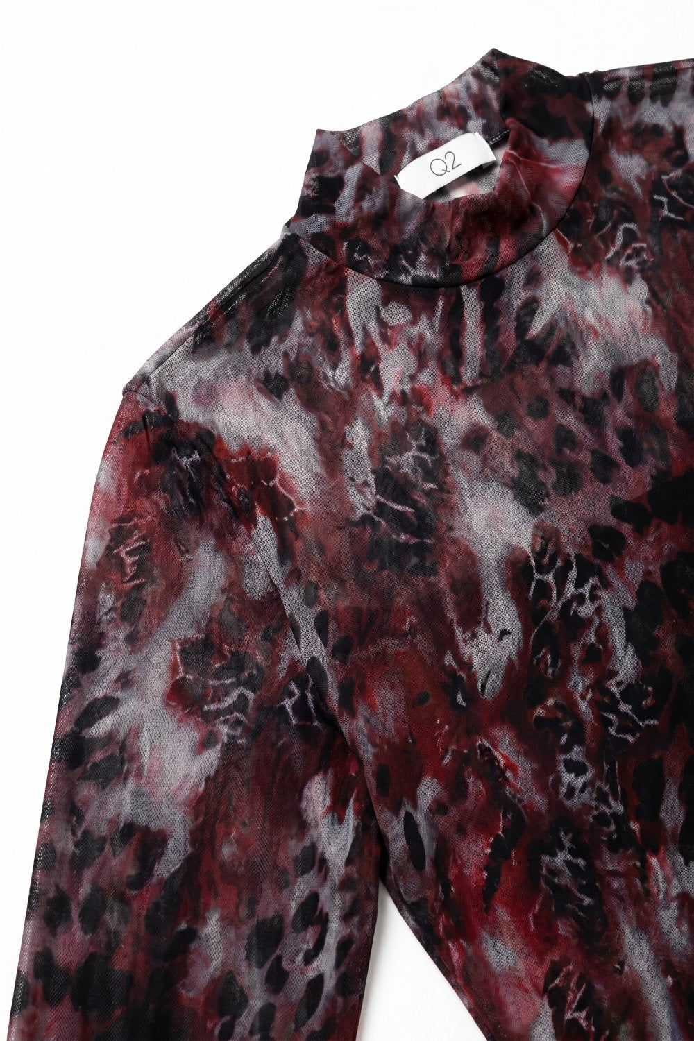 Product view 6 of burgundy animal-print sheer mesh long-sleeve bodysuit