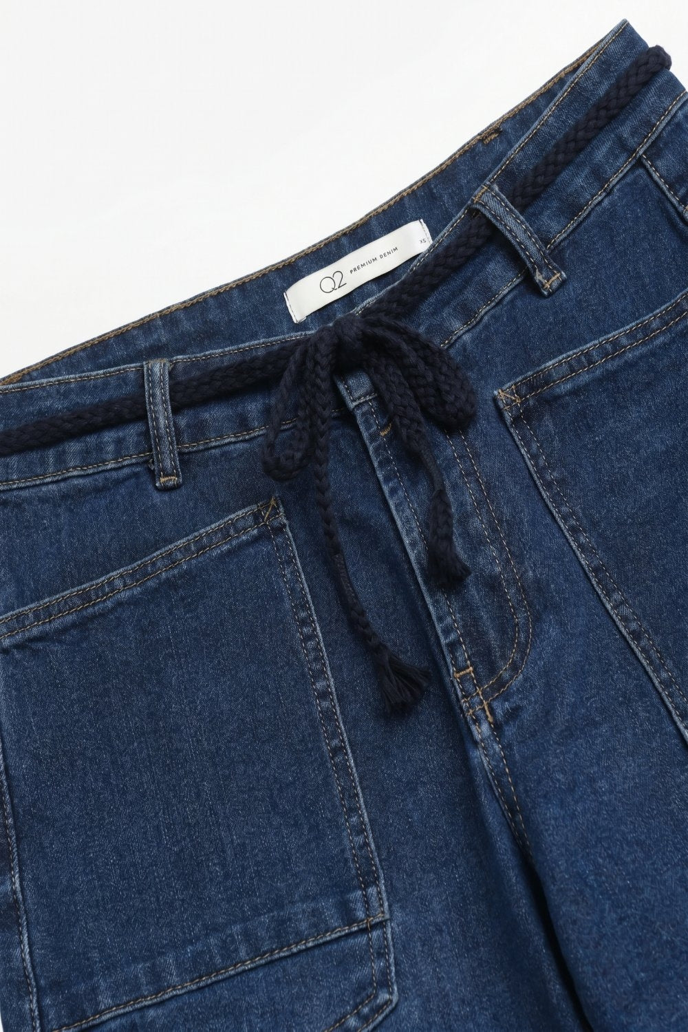 UNIKCOSA Dark wash Drawstring Waist jeans with Rolled Cuff and Wide Leg