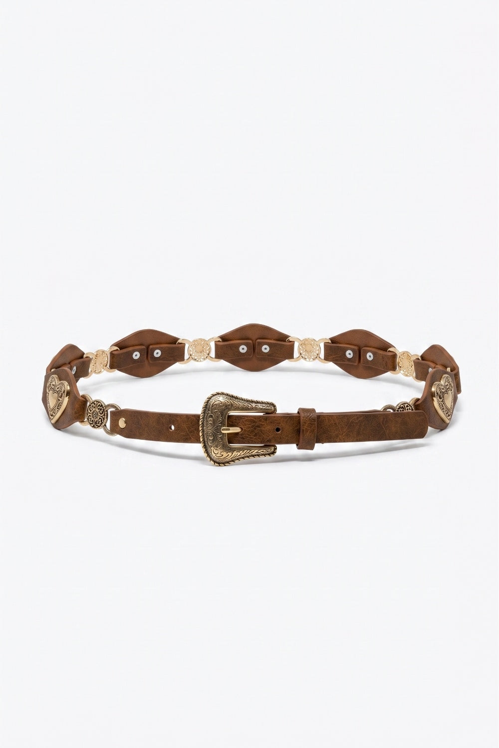 UNIKCOSA Brown Gold Heart-Buckle Western Belt
