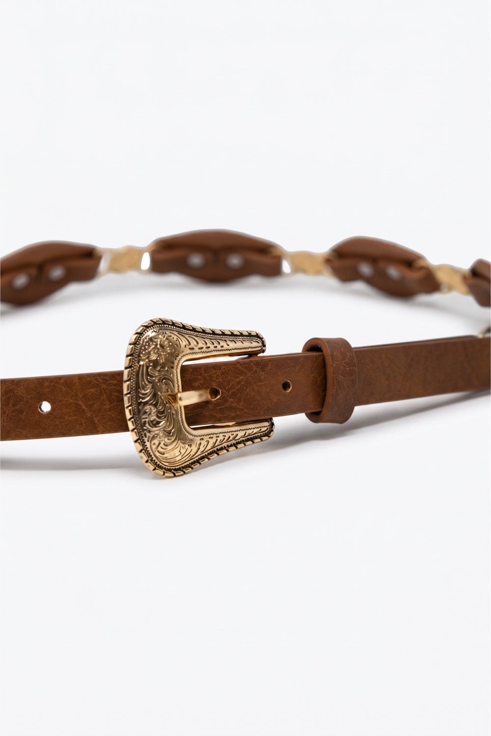 UNIKCOSA Brown Gold Heart-Buckle Western Belt