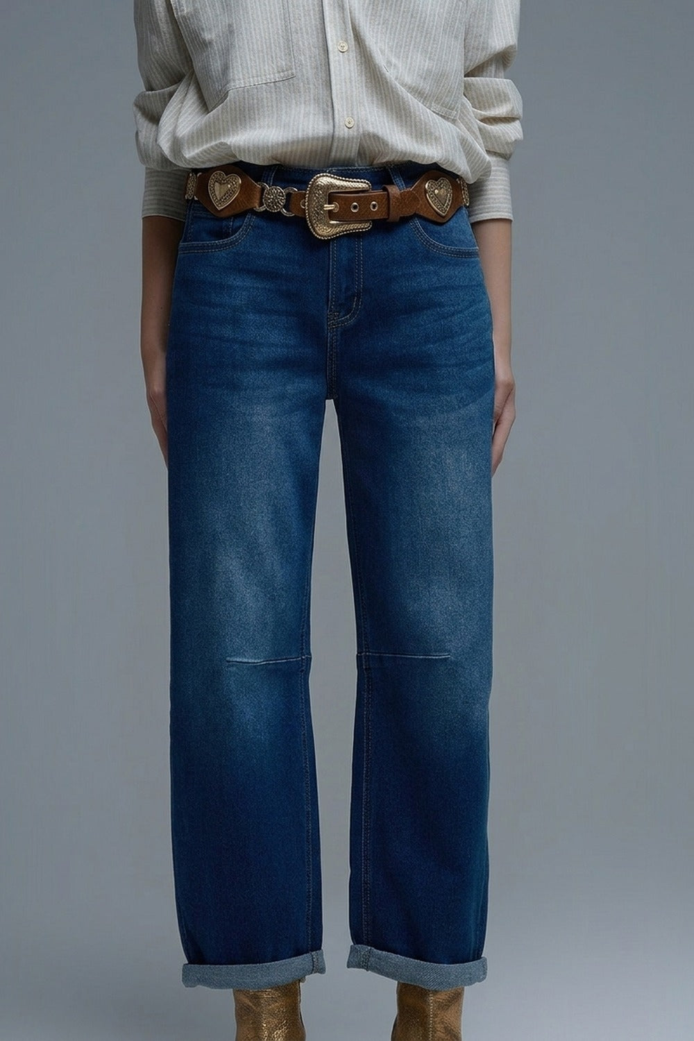 UNIKCOSA Brown Gold Heart-Buckle Western Belt