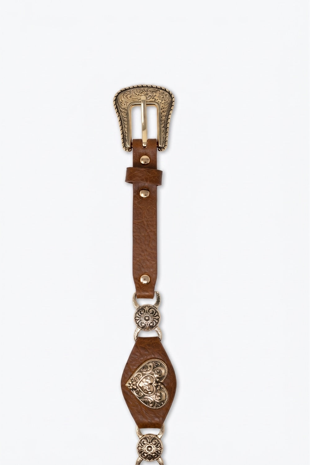 UNIKCOSA Brown Gold Heart-Buckle Western Belt