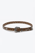 UNIKCOSA Camel Faux Leather Western Buckle Silver Stud Trim Belt