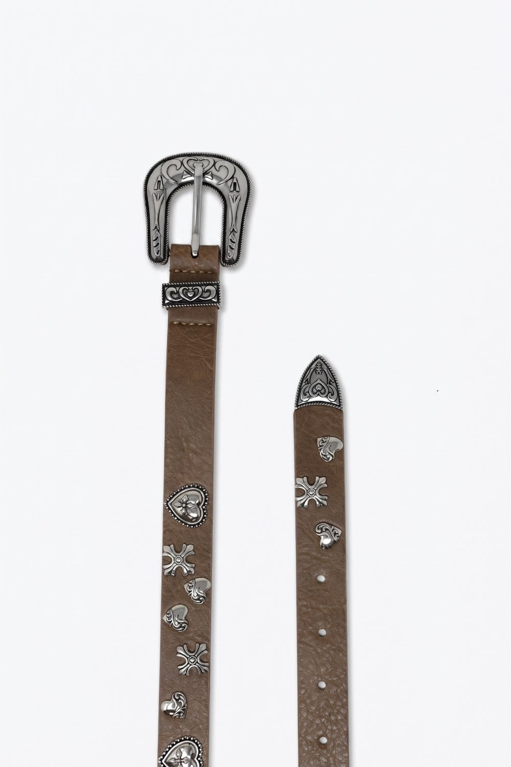 UNIKCOSA Camel Faux Leather Western Buckle Silver Stud Trim Belt