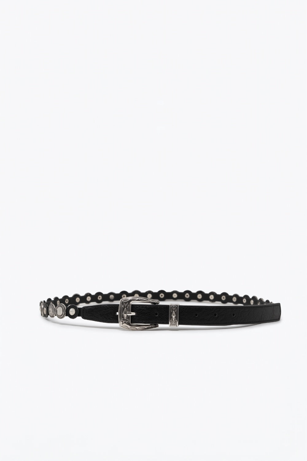 UNIKCOSA Black Studded Eyelet Slim Western Belt