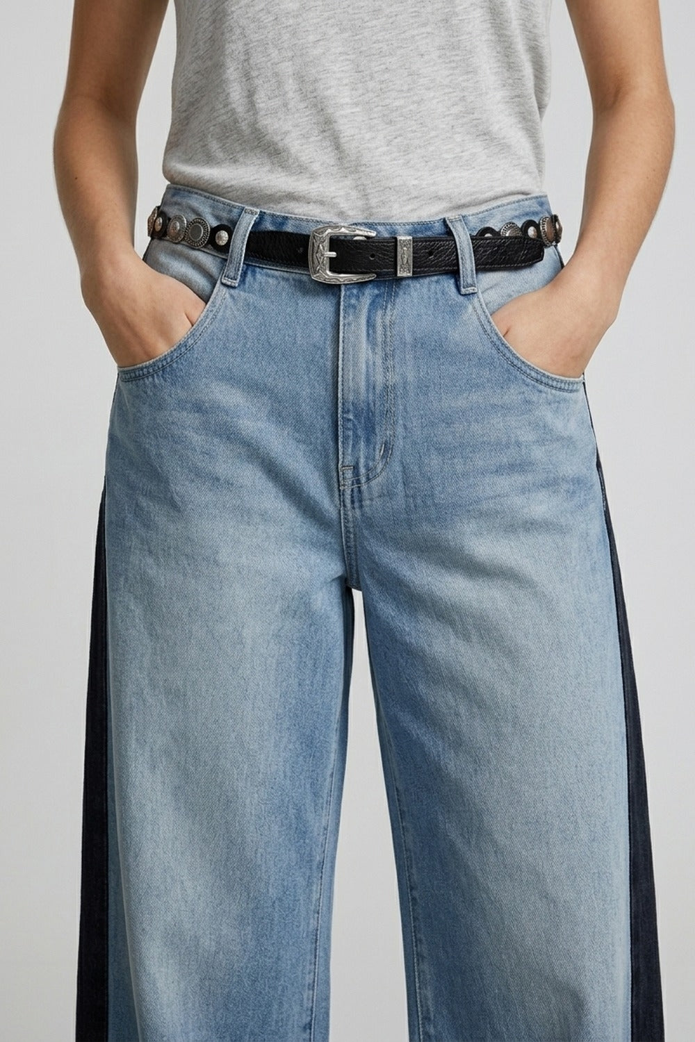 UNIKCOSA Black Studded Eyelet Slim Western Belt