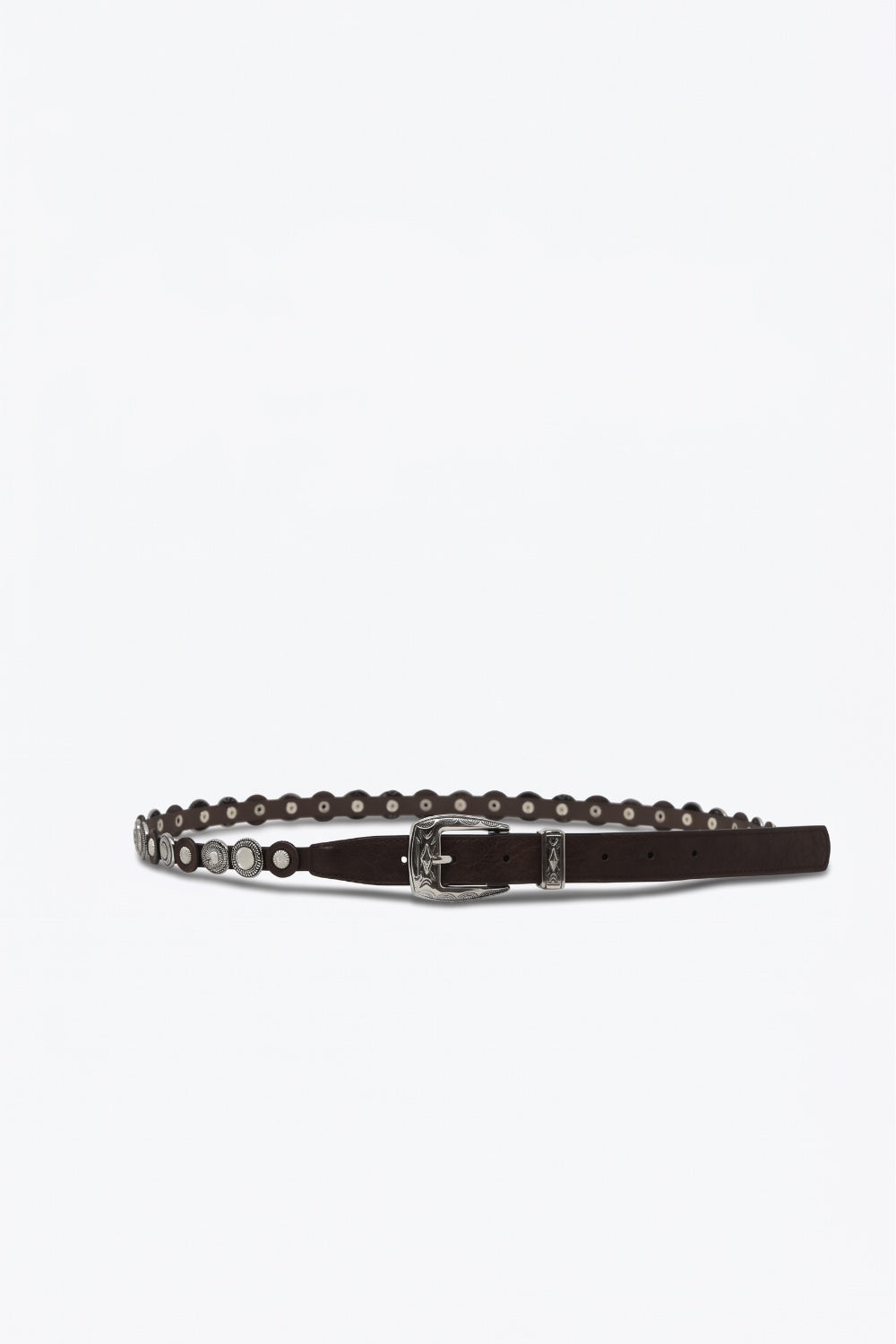 UNIKCOSA Brown Studded Grommet Slim Western Belt