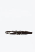 UNIKCOSA Brown Studded Grommet Slim Western Belt